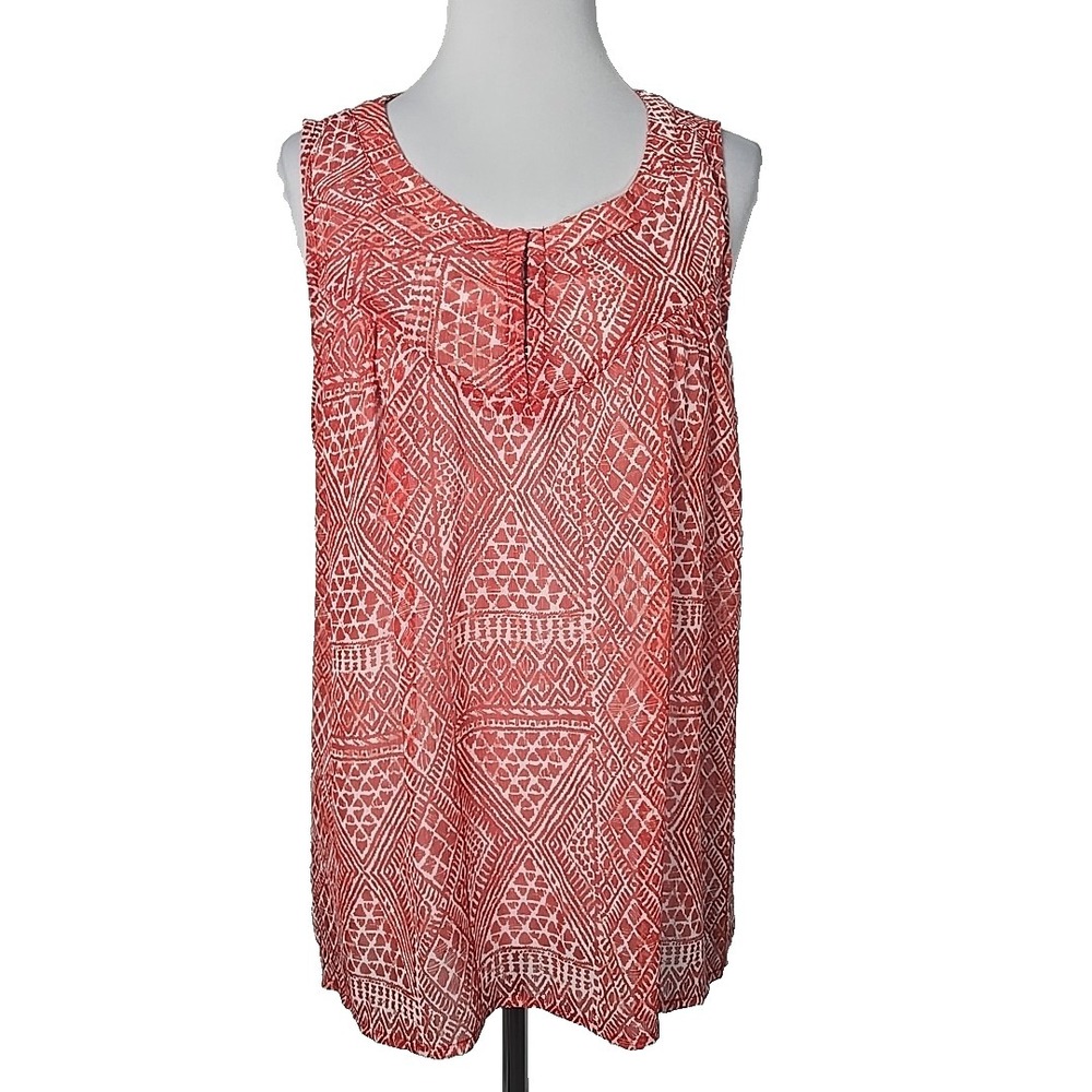 Bobeau Aztec Print Hook-front Sleeveless Blouse (Shell Only) Size Large L